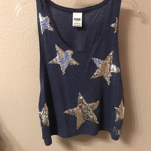 PINK Sequined Crop Tank w Stars